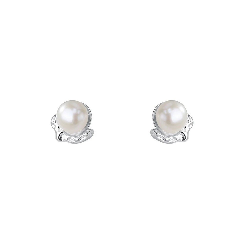S925 Sterling Silver Lava Texture Pearl Stud Earrings For Women