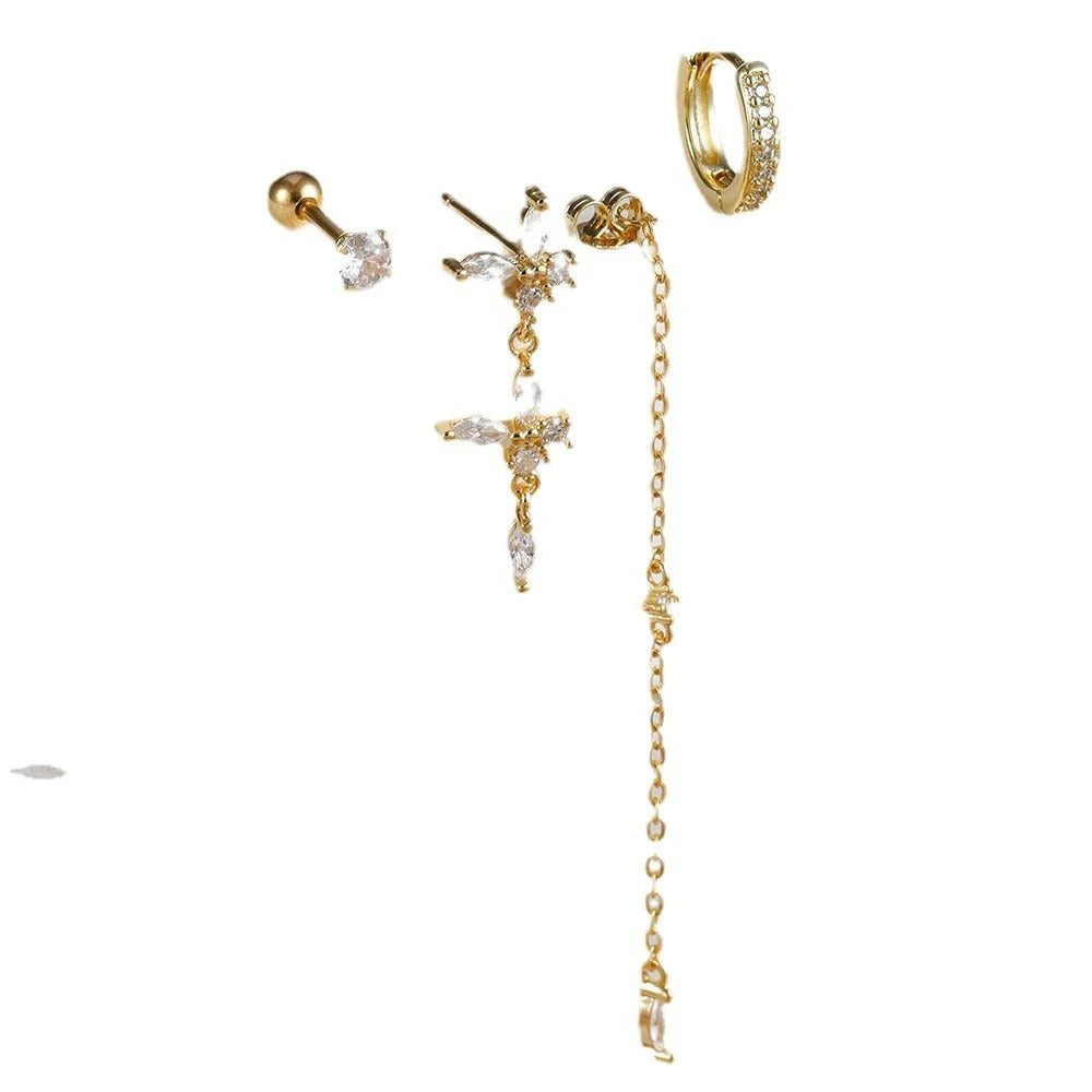 Three-piece Earrings Fashion Zircon Butterfly