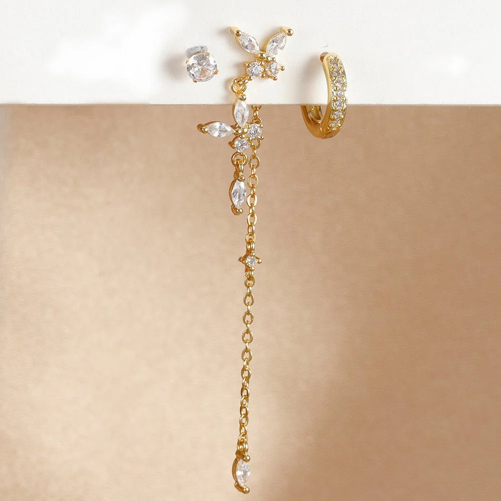 Three-piece Earrings Fashion Zircon Butterfly