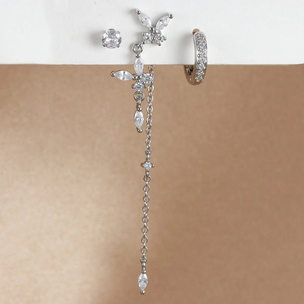 Three-piece Earrings Fashion Zircon Butterfly