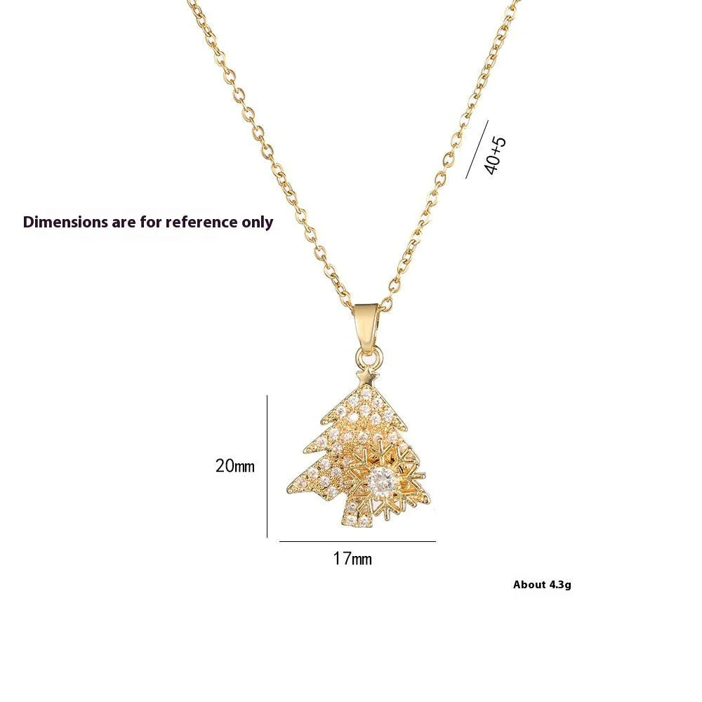 Rotatable Snowflake Christmas Tree Micro-Inlaid Diamond Titanium Steel Necklace