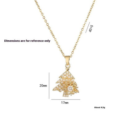 Rotatable Snowflake Christmas Tree Micro-Inlaid Diamond Titanium Steel Necklace