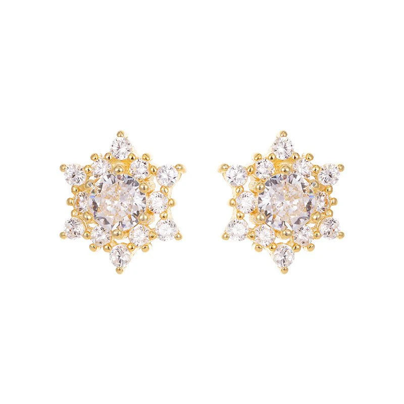 S925 Silver French Snowflake Zircon Stud Earrings