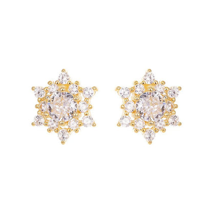 S925 Silver French Snowflake Zircon Stud Earrings