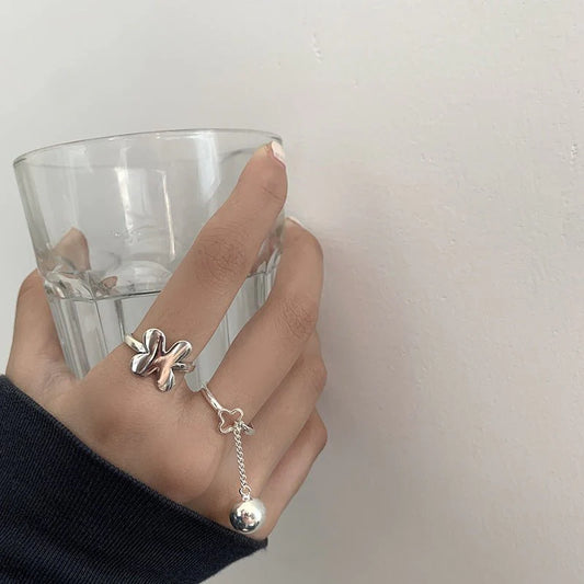 Small Balls Fringe Tape Pendant Open Ring